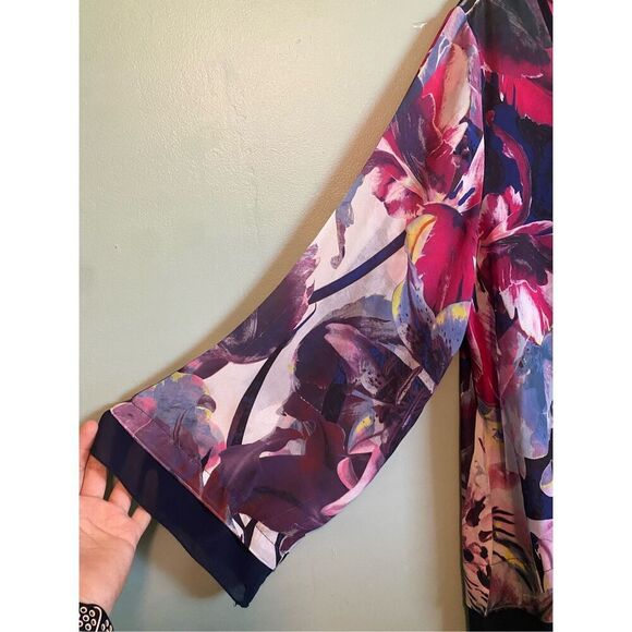 Valerie Stevens Floral Scoop Neck Chiffon Type Long Sleeve Top Size XL NWOT - Picture 3 of 5